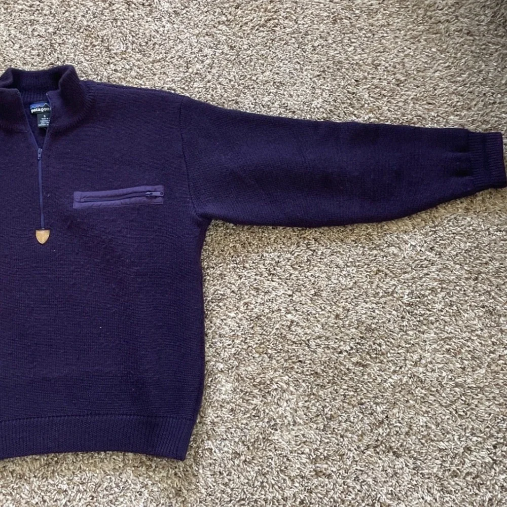 Vintage Patagonia Mens Small Purple 100% Wool Quarter Zip Pullover Sweater